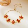 Luxury Red Zircon Maple Leaf Beads Bracelet for Women Korean Style Golden Chain Party New Plant Year Accessory Gift