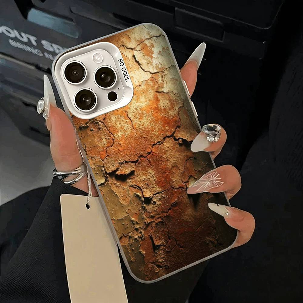 

Natural- rust- texture Phone Case For iPhone 11 12 13 14 15 16Pro Max Plus white Sliver Phone Cover iPhone16ProMax