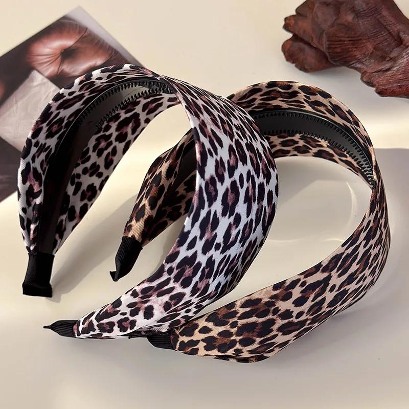 Retro Senior Leopard Print Wide-brimmed Headbands for Women Fashion Temperament Hair Hoop Female Party Hair Band Accessories New