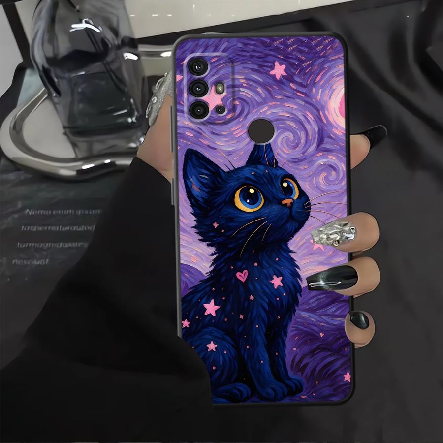 Drehbare Sternenhimmel Katzen Hülle für Motorola Moto G51 G73 G53 G30 G32 G22 Edge40 G60s Edge 20 Pro 30 Lite G52 G71 G50 Handyhülle