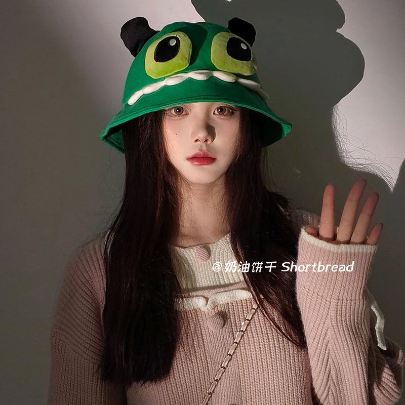2025 Новая милая шляпа-панама с монстриком - Дизайн  Крем-бисквит  для женщин. зелёный