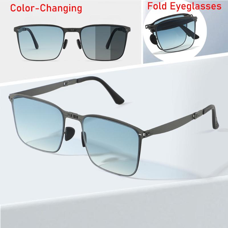 

Неполяризованные Портативные Складные Солнцезащитные Очки для Мужчин Женщин Квадратная Металлическая Оправа Фотохромные Очки Очки для Вождения синий