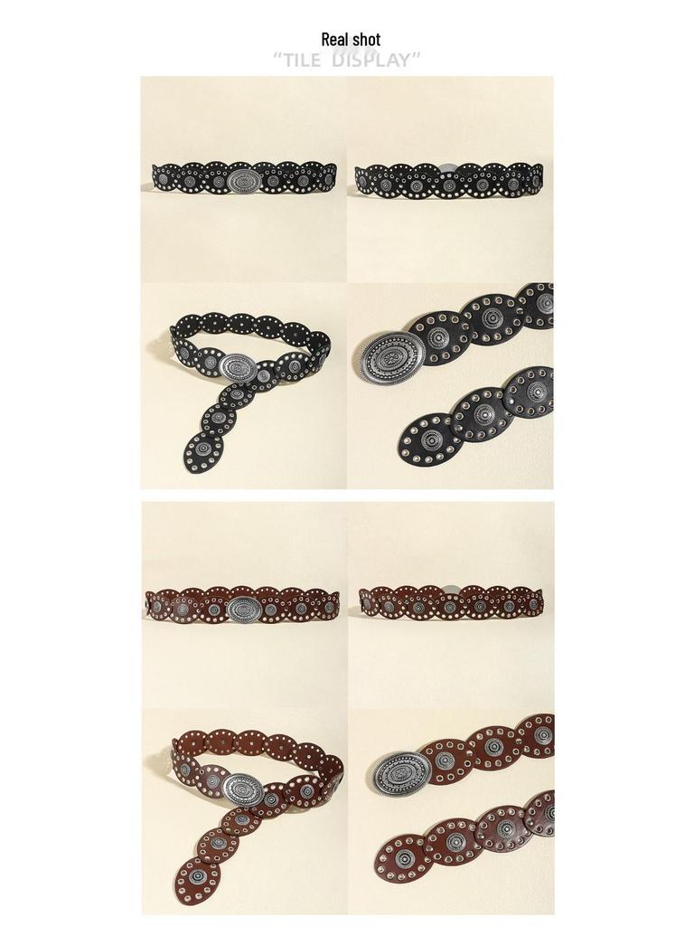 Women's Retro Wasteland-Style Oval Eyelet Waist Belt Dress