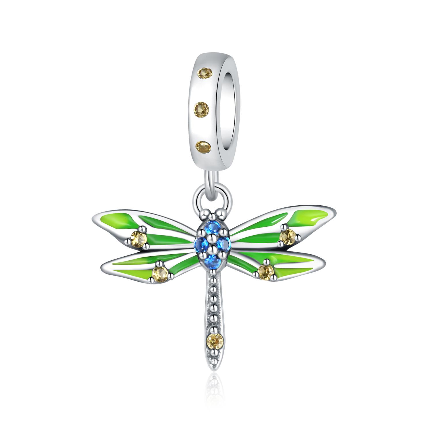 Шармы-бусины медные Шарм-бусины Шармы-бусины Настоящий зеленый стрекоза насекомое подвеска Шармы-бусины Совместимые с браслетами Ювелирные изделия DIY Женский подарок Аксессуар