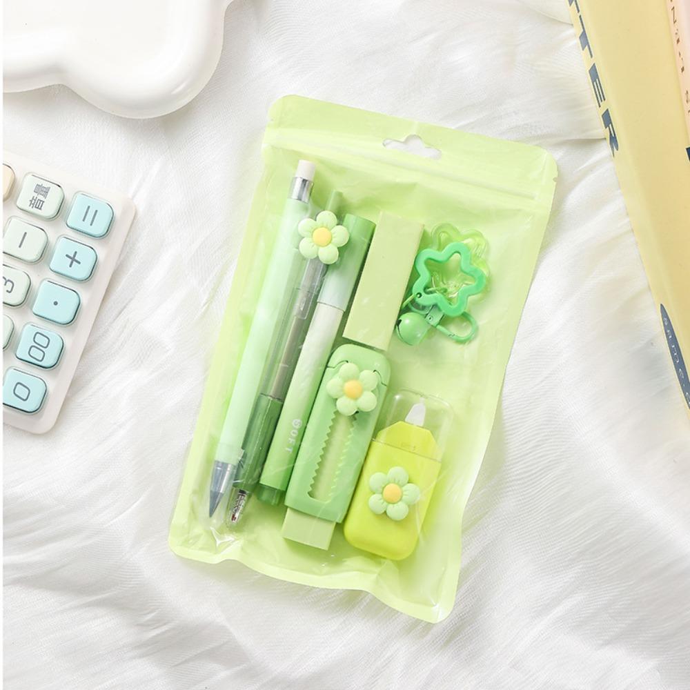 High Quality 7-in-1 Stationery Set Flower Series Kit Gel Pen Pencil Eraser School Supplies