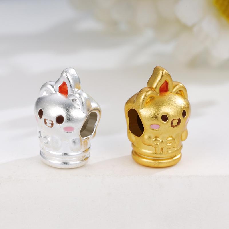 Sterling Silver 999 Cartoon Cat Candlelight Handmade Beads for DIY Jewelry Making