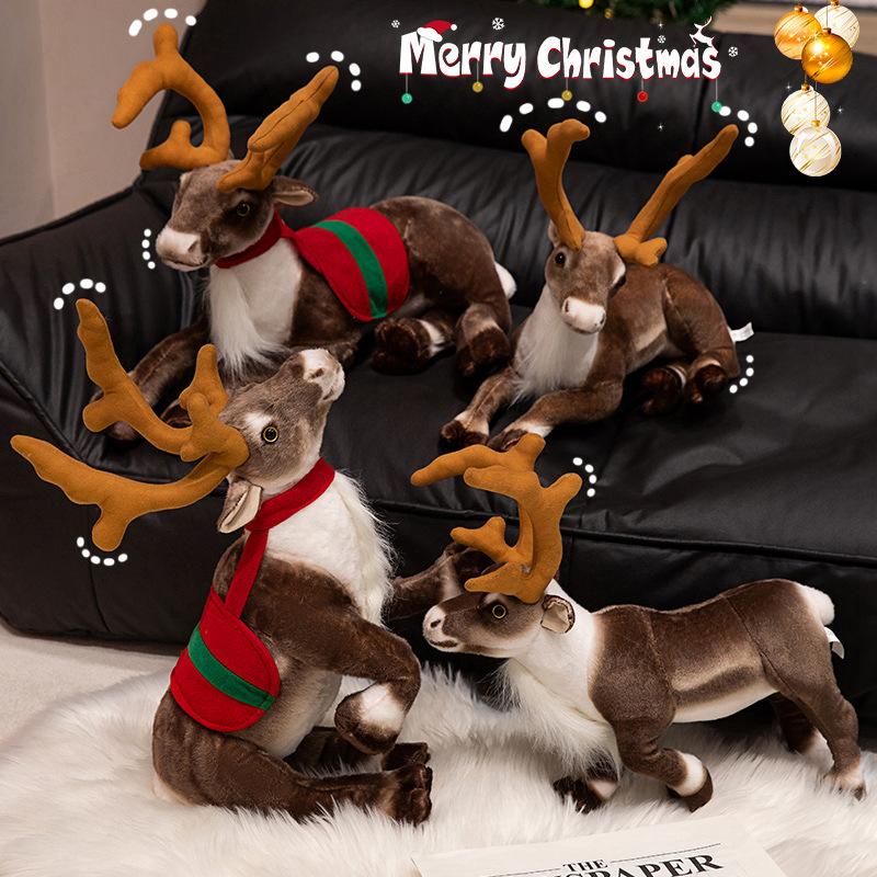 35/42cm Simulation Christmas Elk Plush Doll Pillow Cartoon Red Cape Reindeer Animal Stuffed Toy Home Decor Gift For Children