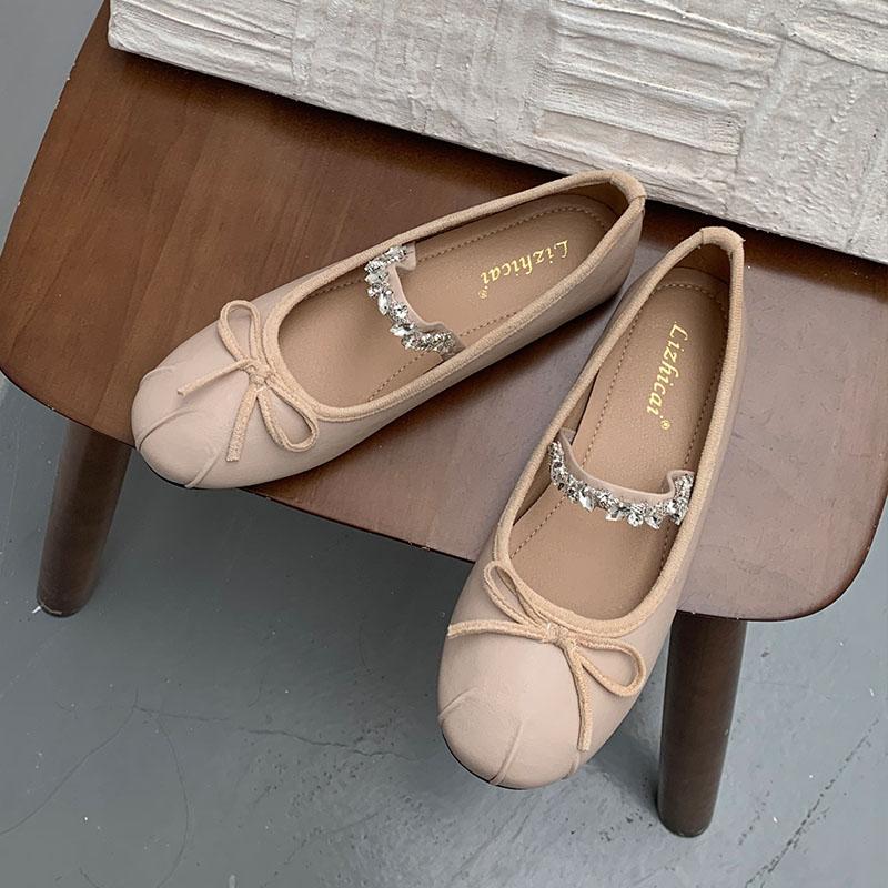 Fashion Pink Fashion Rhinestones Ladies Mary Janes Flats Lolita Shoes Soft Female Round Toe Footwear Shallow Women Ballet Flats Shoes