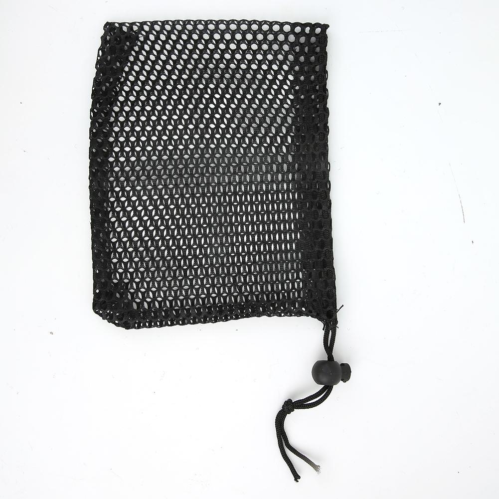Black Nylon Mesh Drawstring Pouch Golf Balls Holder Storage Bag Accessory
