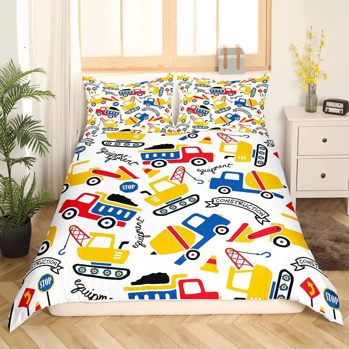 

Truck Excavator King Quen Soft Duvet Cover Yelow Tractor Beding Set for Children Kids Young Boys Young Girls Carton Car Transporter 2/3pcs Comfortable 100*200cm Single