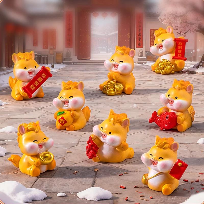 1set Zodiac Horse Mascot Ornament Resin 2026 Horse Year Figurines Decorative Chinese Miniature Horse Figures