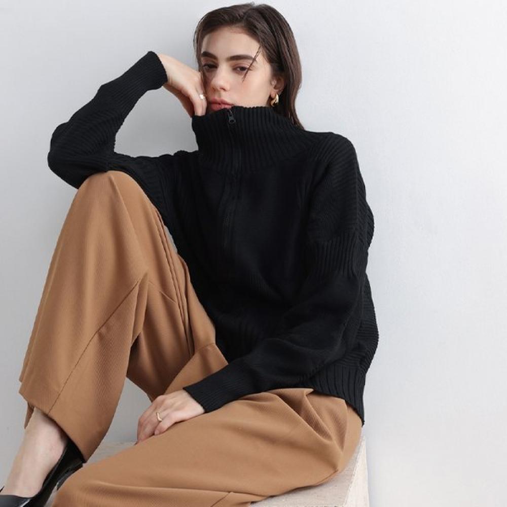 

Plitzmood High Neck Zip Cardigan Knitting Pleats FREE/IVORY