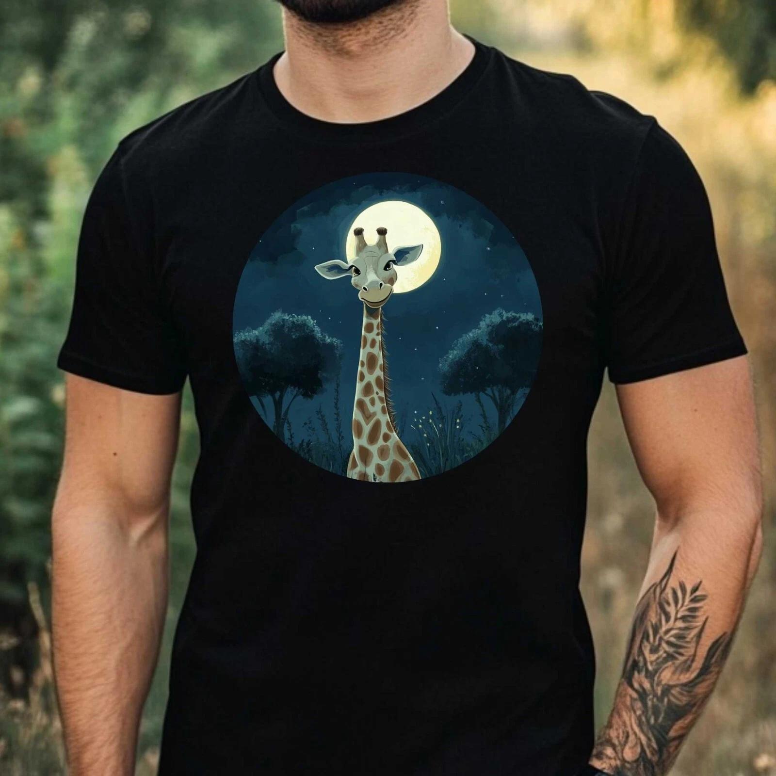 T-Shirt Herren Giraffe im Mondlicht Motiv Baumwolle Größe XS bis 5XL XS