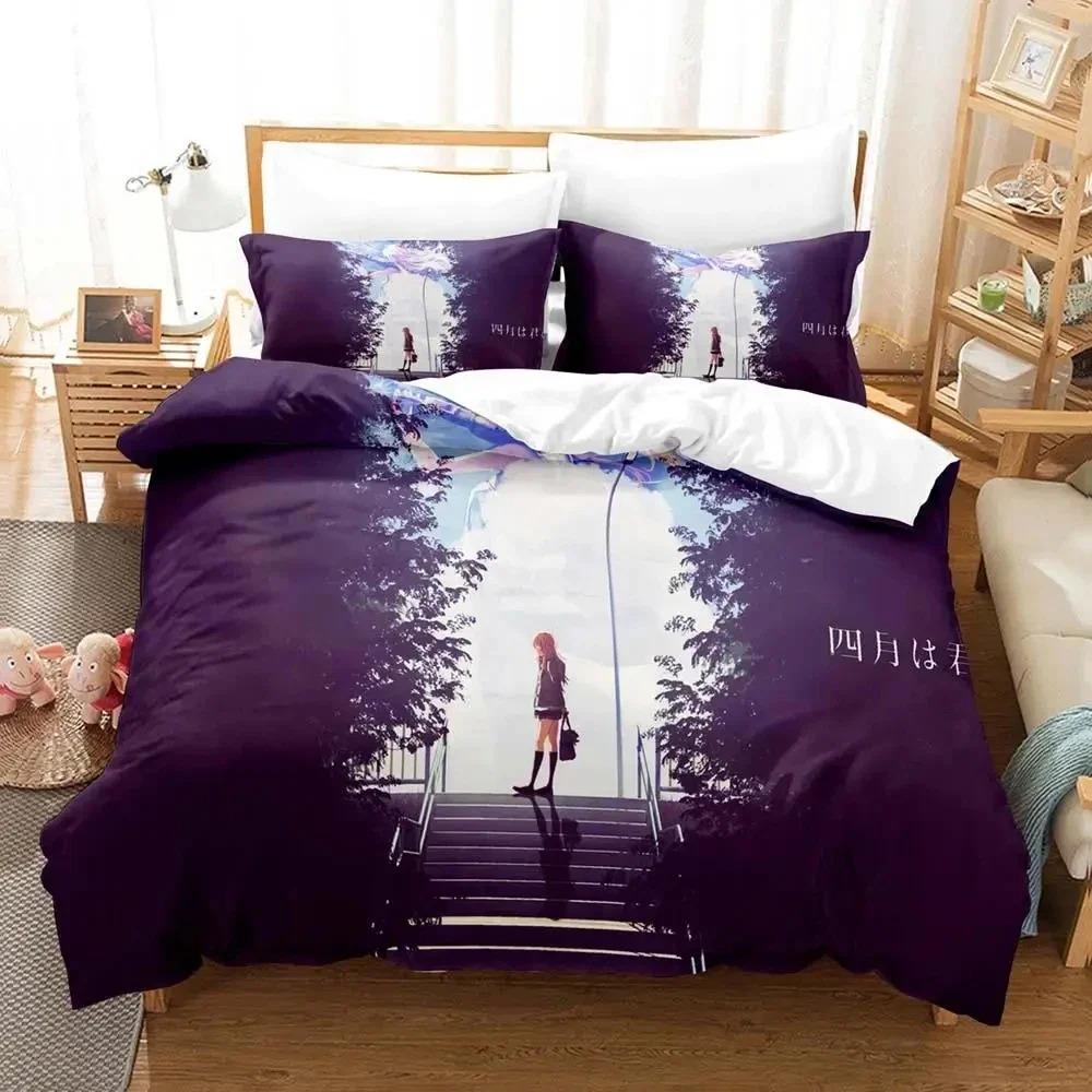 Comfortable Anime Print Duvet Cover Set With Duvet Cover And Pillowcases King Queen Twin Sizes For All Ages