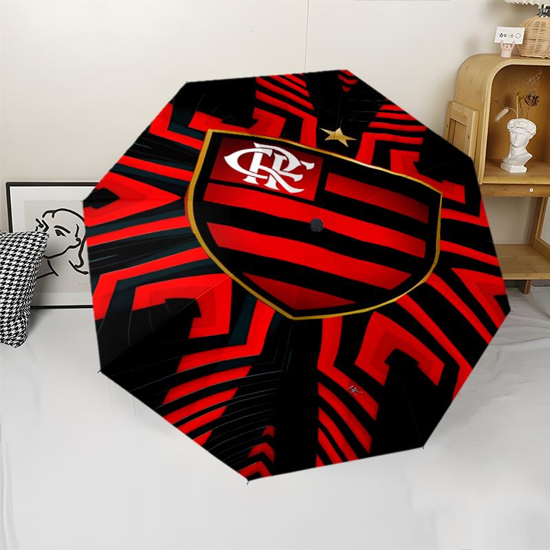 Clube de Regatas do Flamengo Print Automatic Umbrella, 8 Rib Iron Frame, Plastic Handle, Suitable for Outdoor Travel &Daily , Ideal Gift