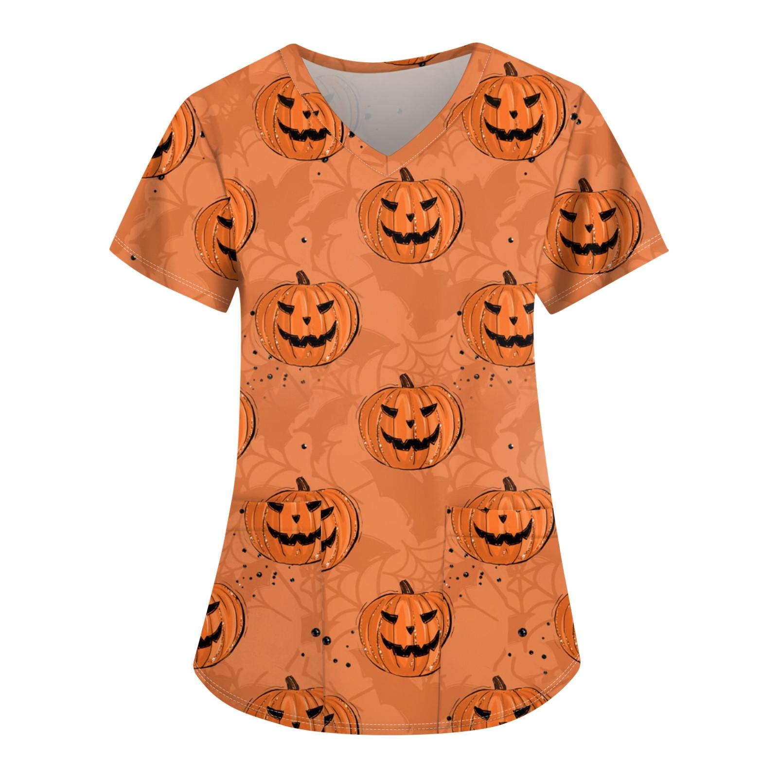 Женская униформа для кормящих мам с v-образным вырезом и принтом на Хэллоуин L бежевый — фото 7