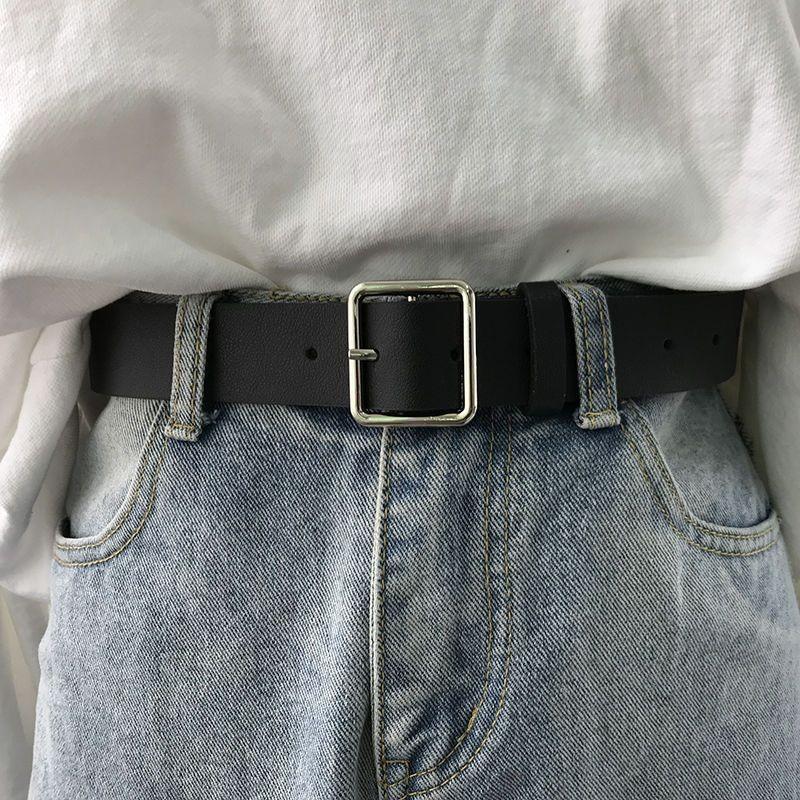 Versatile Minimalist Black Pu Buckle Belt With Chain And Ring For Adults Young