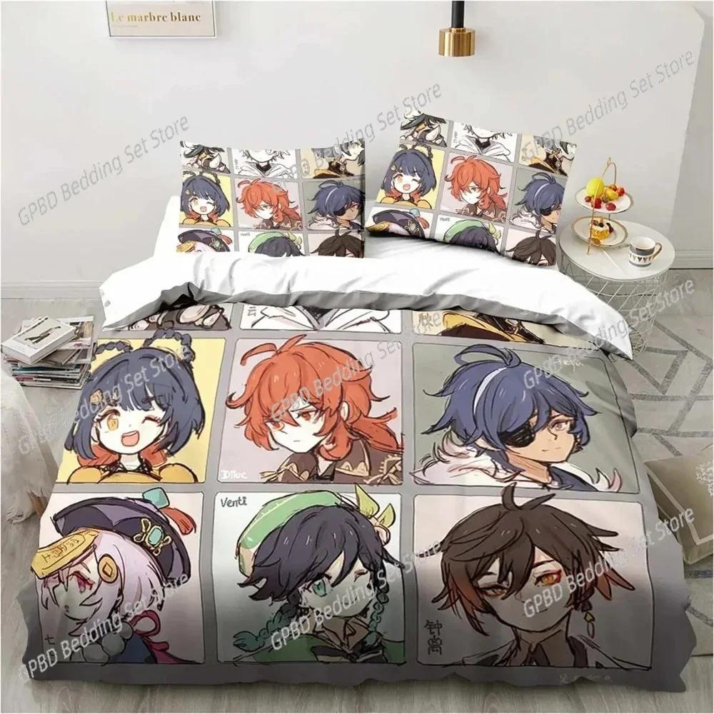 Cartoon  Anime Genshin Impact Game Comfortable Duvet Quilt Cover Pillowcase Bedding Set Children Bedroom Decoration Home Textile