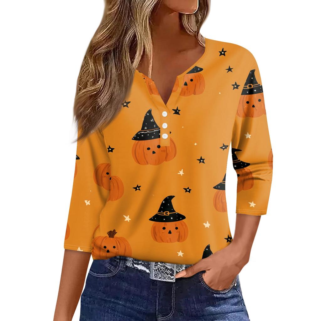 Women's T Shirt Tee Print Button 3/4 Sleeve Daily Weekend Fashion Basic V- Neck Regular Top