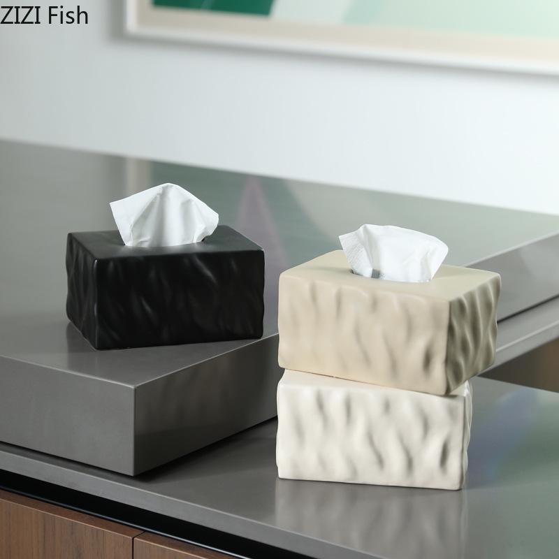 Creative Uneven Texture Tissue Box Coffee Table Desk Decoration Minimalism Ceramic Tissue Box Bedside Table Paper Towel Case