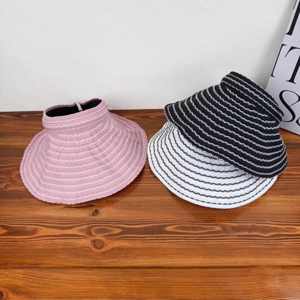 Empty Top Women's Stripe Sun Hat Folding Headband Bucket Hat Trendy Sun Visor Hat Summer Outdoor