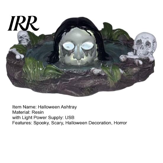 Durable Resin Ashtray Halloween Scary Ghost Ashtray, Spooky Water Skull Haunted House Decor Ash Tray for Living Room, Home Office Desk
