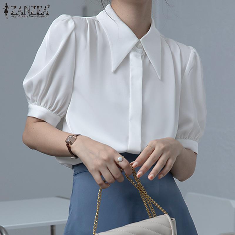 

ZANZEA Женщины Повседневный откидной воротник с коротким рукавом Летняя блузка
