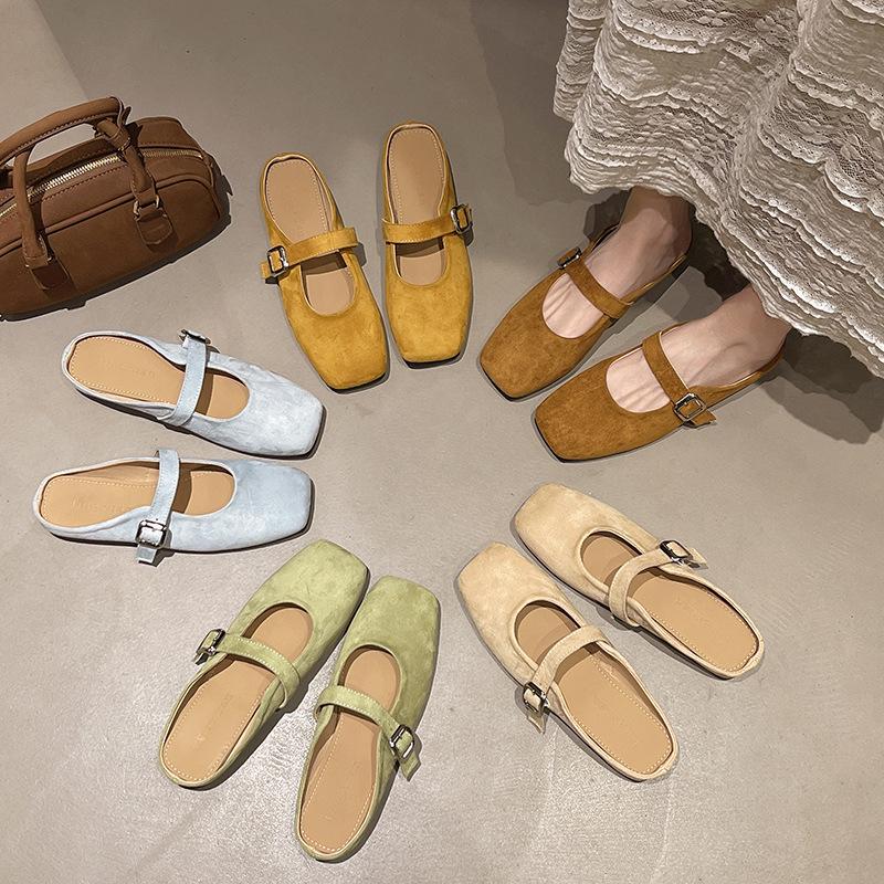 French Evening Breeze Flat-bottomed Bag Head Half Slippers Women's Outer Wear 2025 New Spring and Summer One-pedal Muller Half-tray Single Shoes