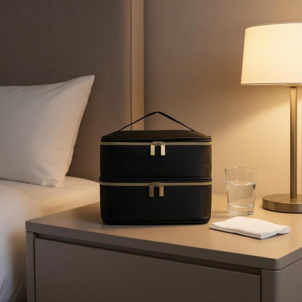 Double-Layer Storage Bag Lightweight Makeup with Handle Boxy for Travel