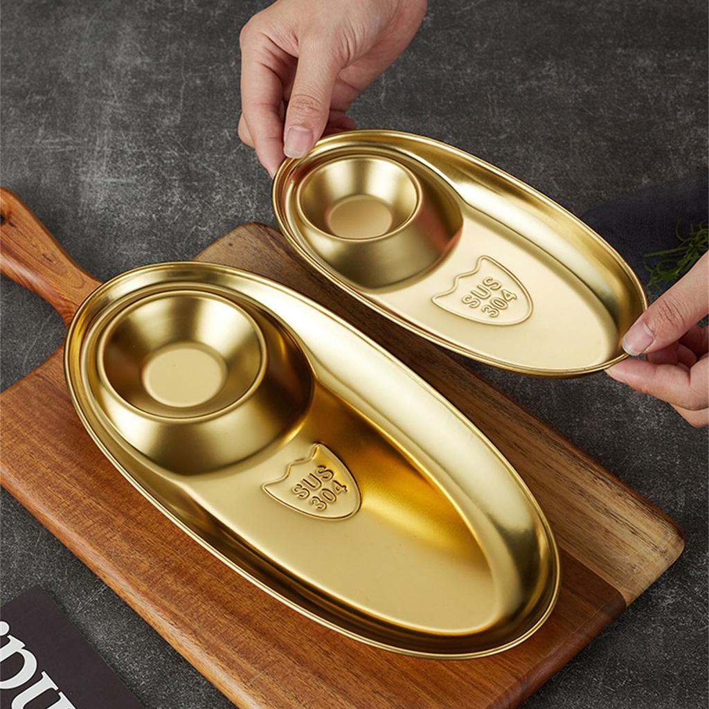 Langlebige, rostfreie ovale Servierplatte mit zwei Fächern, Serviertablett für Pommes, Dips, Vorspeisen