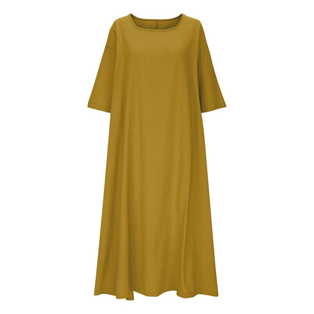 Women Summer Floral Dress Short Sleeve Beach Dress With Pockets Casual O-Neck Long T-Shirt Dress Travel Vacation