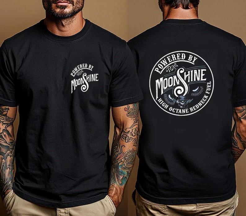 POWERED BY MOONSHINE T-SHIRT T SHIRT CLOTHING 100% A Strong And Distinctive Sty M