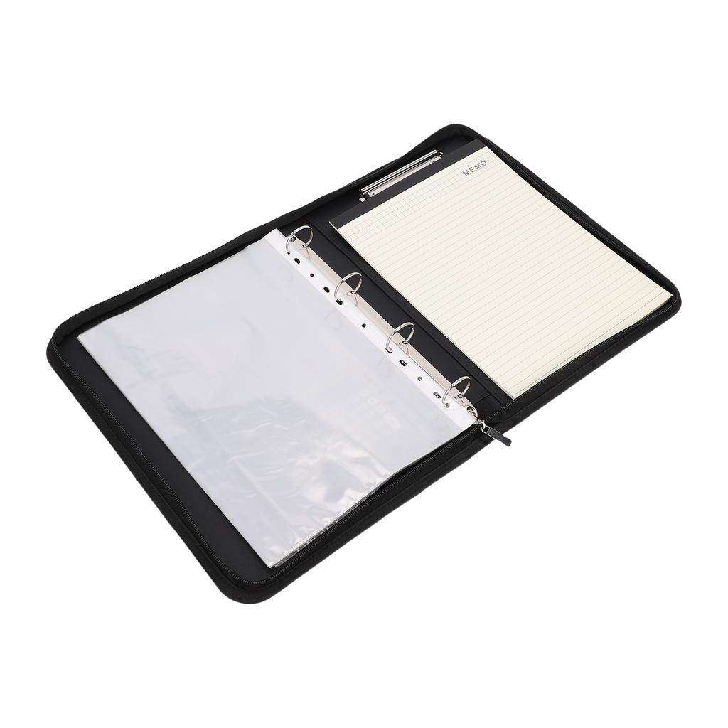 Business Portfolio with Zipper 10 Transparent File Bags PU Leather 30 Sheets Notebook 12 Digit Solar Calculator 10.1