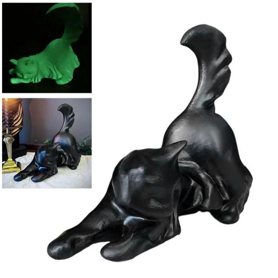 Halloween Ghost Cat Statue Glow-in-the-dark Black White Ghost Cat Resin Figurine Ornament Desktop Decoration Cat Lovers Gift