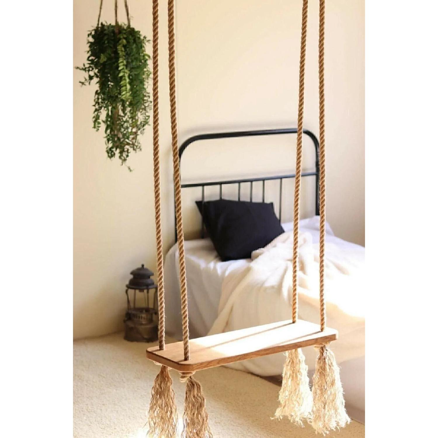 

Child-free Wooden Swing With Rope (2 Carabiner Hooks) коричневий