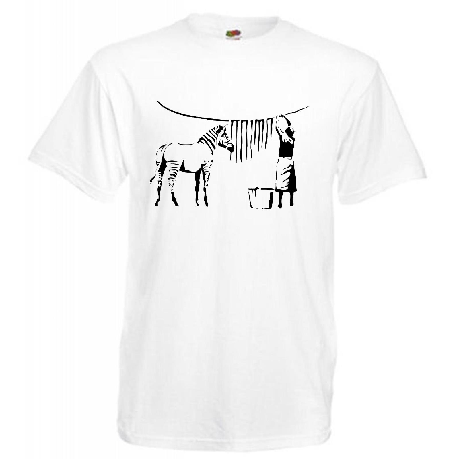 Adults Banksy Zebra Washing Stripes Graffiti Street Artist White Unisex TShirt 2XL