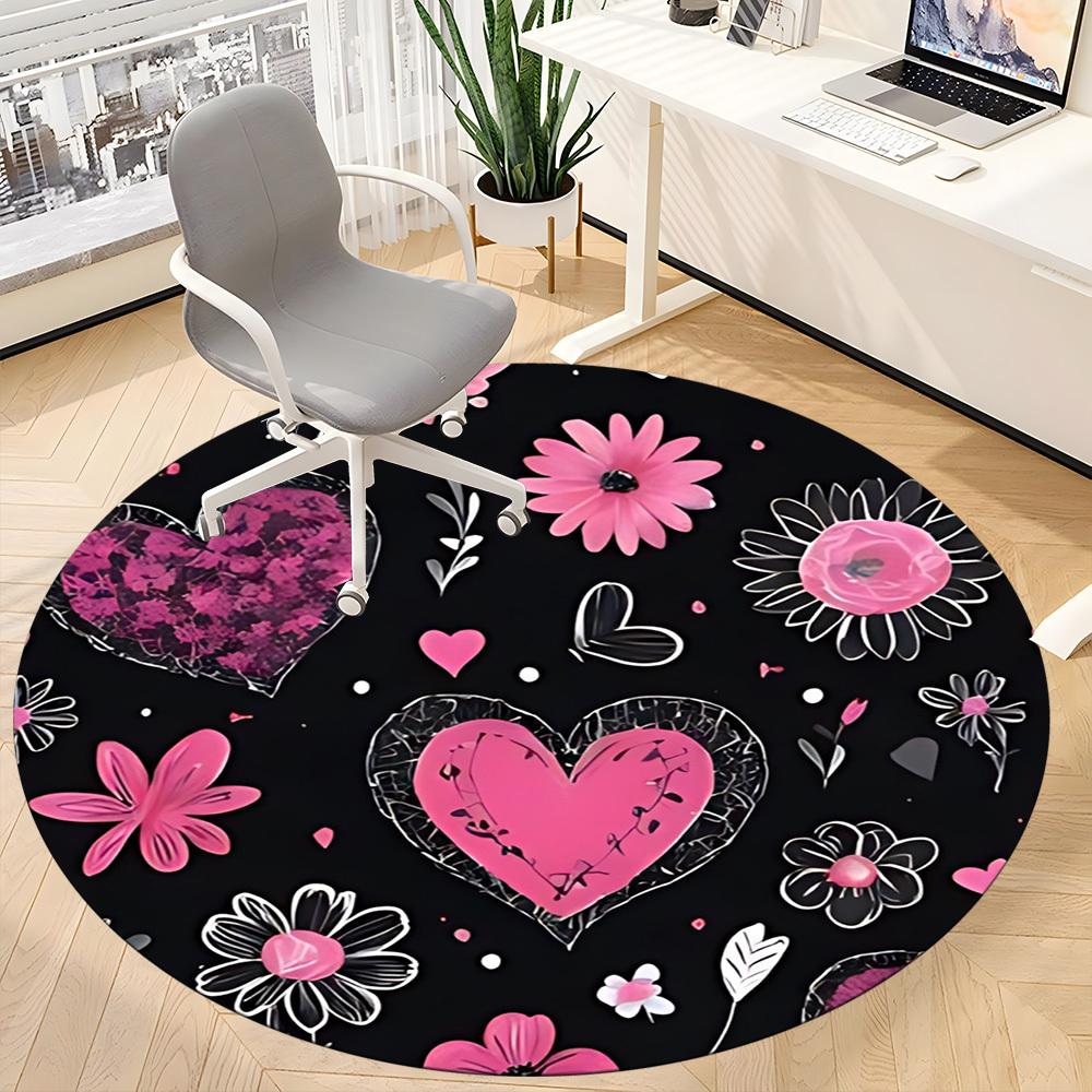 1pc Heart FlowersChair Carpet for Office, Indoor Non-Slip Washable Polyester Fiber Carpet, Mat For Office, Machine Washable