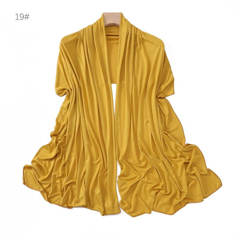 Plain Glitter Shimmer Modal Jersey Hijab Shawl Winter Elastic Muslim Ramadan Scarf Maxi Wrap Snood Stole Foulards Sjaal 175*55Cm