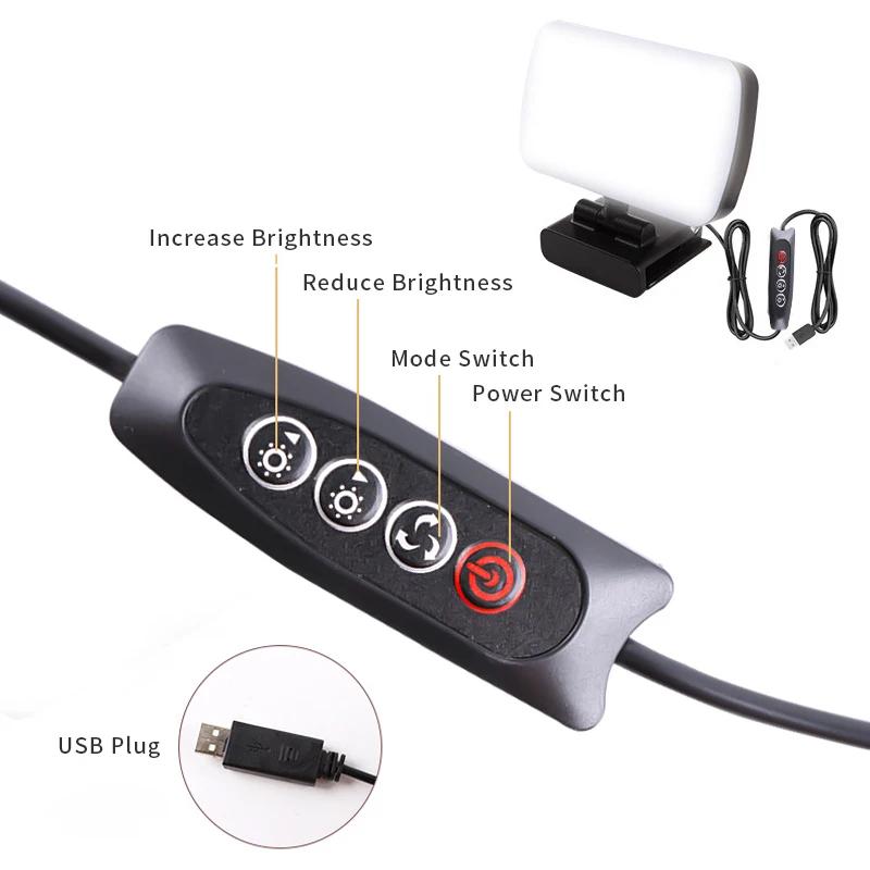 Video Conference Selfie Ring Lamp Light For iPad Laptop PC Webcam Studio LED Dimmable Lighting With Clip For Youtube Live Stream