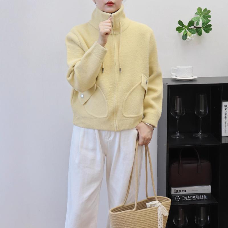 Zipper knitted double-sided cardigan autumn and winter new loose casual versatile solid color sweater jacket women