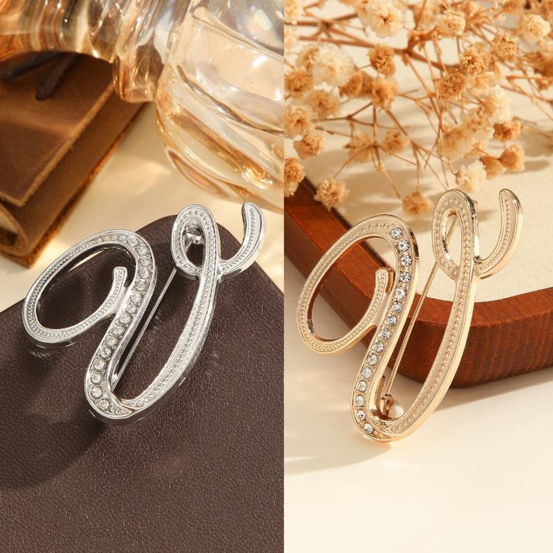 2Pcs  Full  Encrusted Gold And Silver Alphabet Letter Brooches Pins Minimalist Clothing Jewelry Accessory