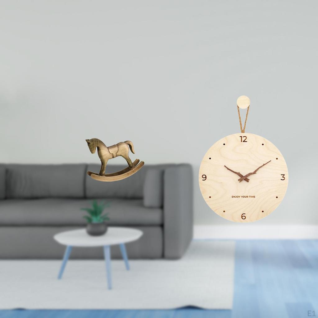Rustic Wood Sculpture Ornament And Minimalist Modern Nordic Wall Hanging Clock for Bedroom Office