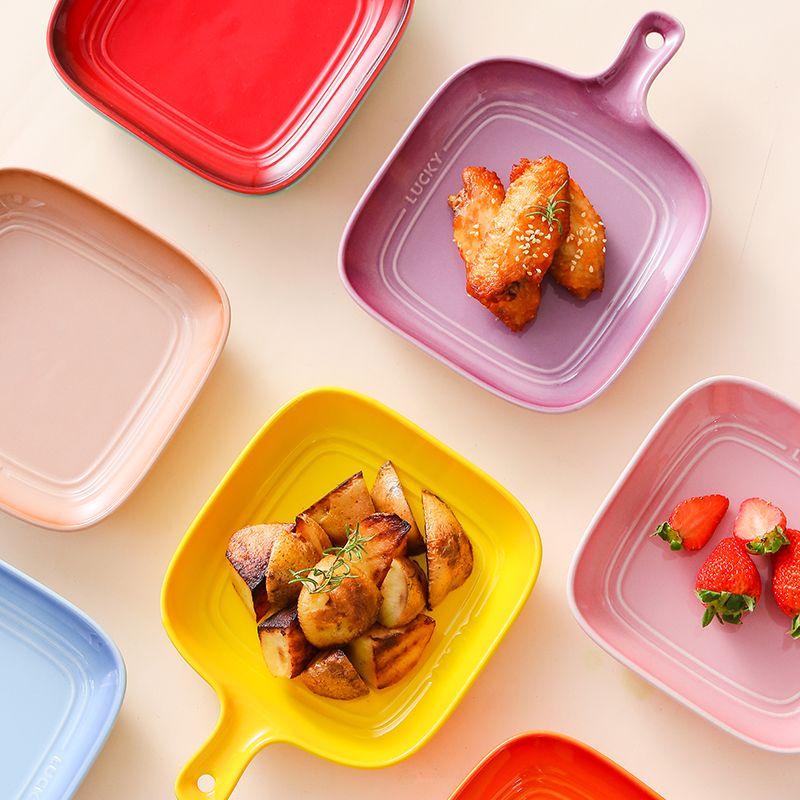 French Gradual Change Rainbow Ceramic Breakfast Handle Plate Creative Colorful Dessert Inventory Heart  Home Baking Oven Plate