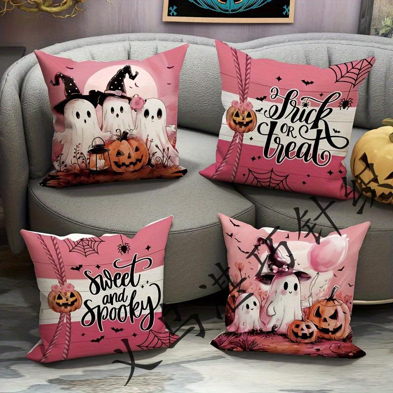 4pcs Halloween Cushion Cover Cute Ghost Scary Castle Cat Printed Washable Cover Halloween Theme Party Living Room Decoration