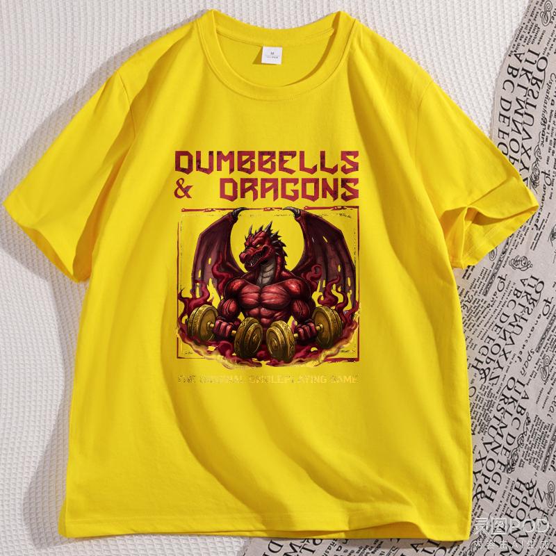 Funny Dragons Workout Gym TShirt Weightlifting Printed Tshirt Causal Cotton Short Sleeve Round Neck T Shirtsman Clothing