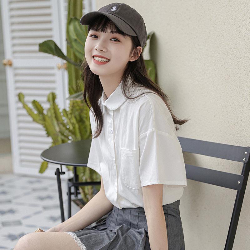 

Белая женская летняя японская рубашка свободного кроя для студенческой униформы с дизайном кукольного воротника XS белый