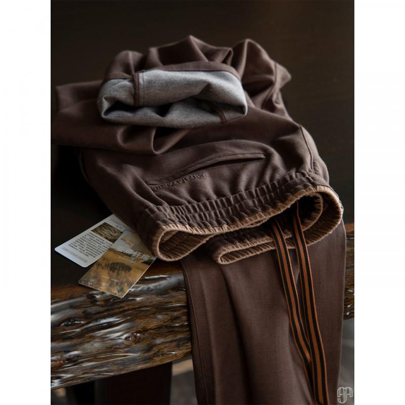 Mens Slim Straight Leg Pants Linen Blend Fleece Lined Warm Casual Sports Trousers
