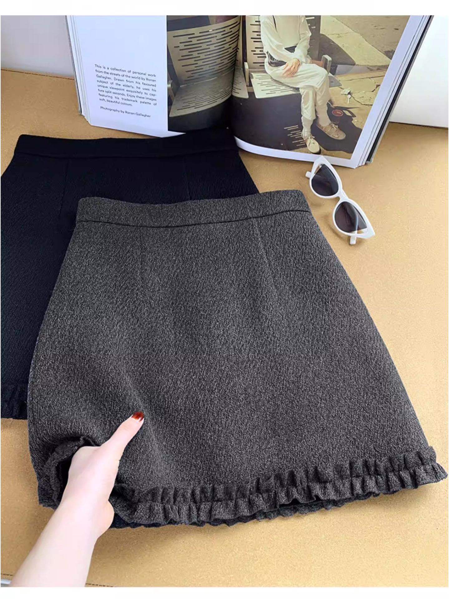 

Plus Size Grey Ruffle A-Line Woolen Skirt – High-Waisted, Slimming, Hip-Hugging for Autumn/Winter L (107-117 jin)