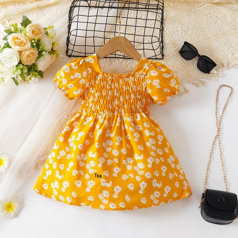 

2024 Summer Daisy Printed Korean Style Short Sleeve Girls Dress 12-18 months жёлтый