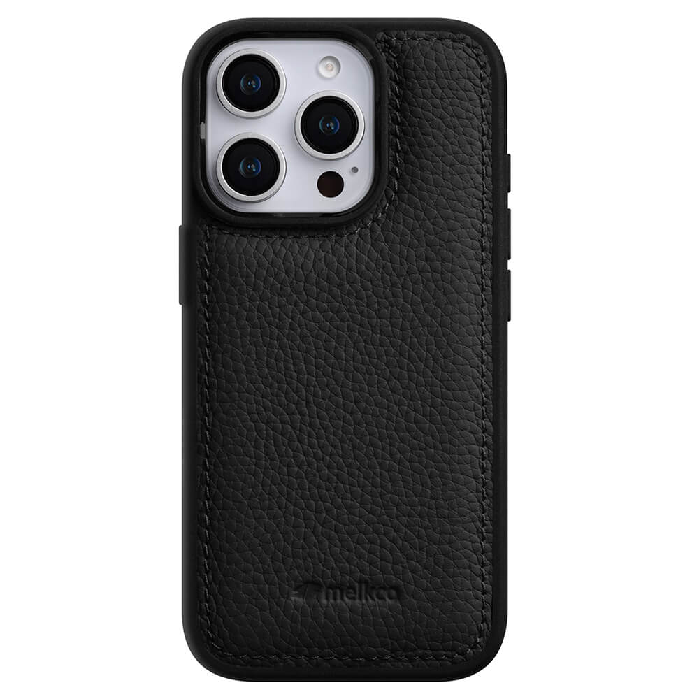

MELKCO For iPhone 16 Pro Case Genuine Cow Leather Coated PC Phone Cover Purple